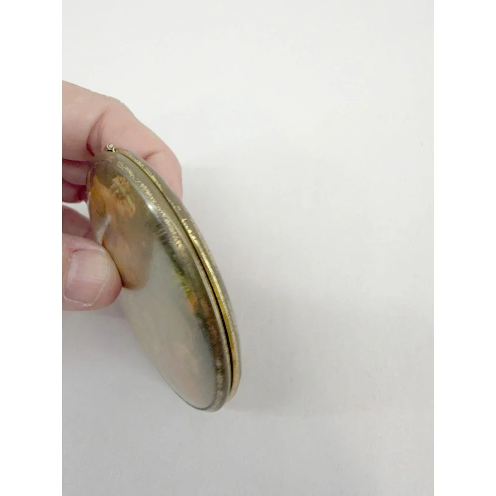 Vintage Gold Tone Round Double Compact Mirror Renaissance Fragonard Scene